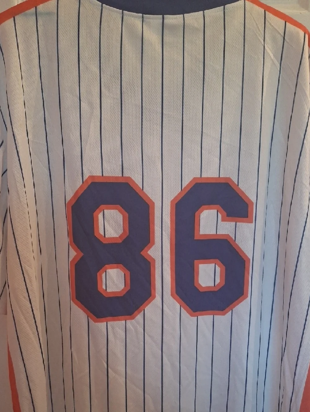 Mets 25th Anniversary Pinstripe Baseball Jersey - White, Blue & Orange - Picture 2 of 5